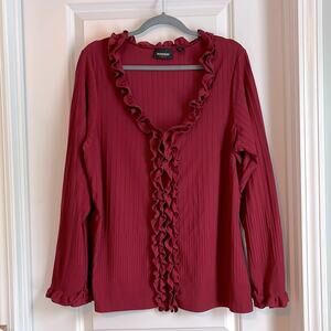 ⚡️ 3 for $30 ⚡️ Avenue Wine Red Burgundy Long Sleeve Ruffle Top